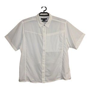 ExOfficio Men Short Sleeve Shirt XXL White Solid Collared Snaps Casual Vented